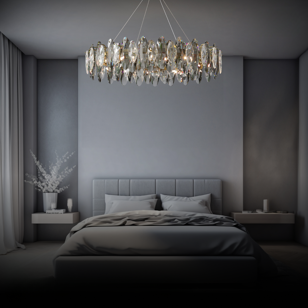 Kristy Crystal Chandelier LED Elliptical Glass Metal Living Room