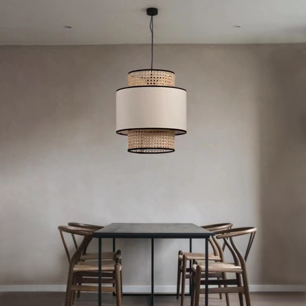 Ritta Retro Fabric and Rattan Pendant Light, - Letslighting
