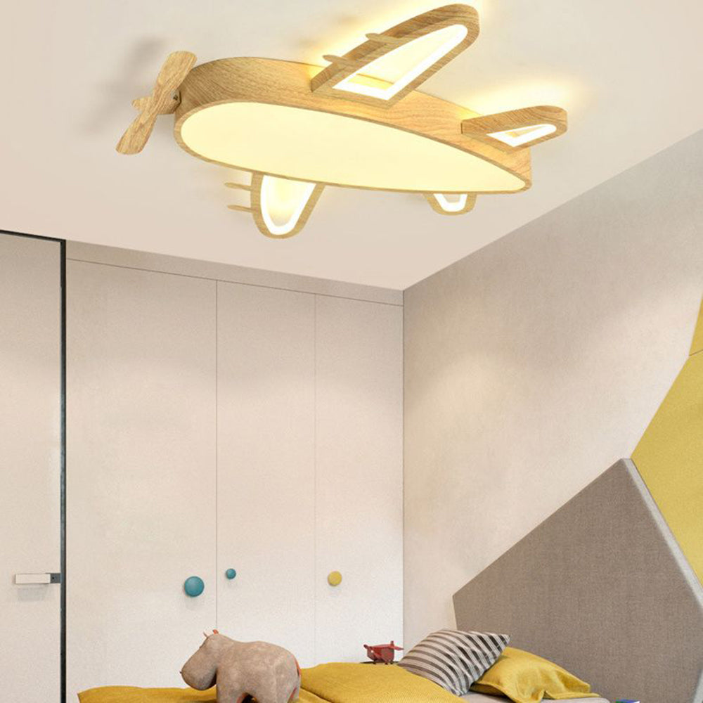 Arisha Modern Art Deco Airplane Flush Mount Ceiling Light, Wood/Dark Wood - Letslighting