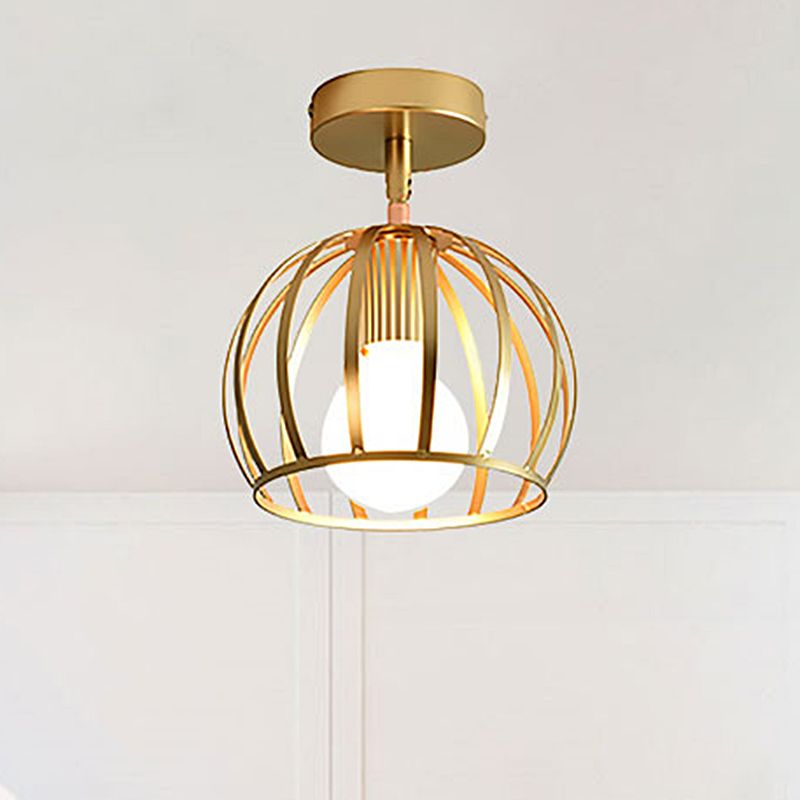 Arisha Semi Art Deco Globe Flush Mount Ceiling Light, Brass - Letslighting