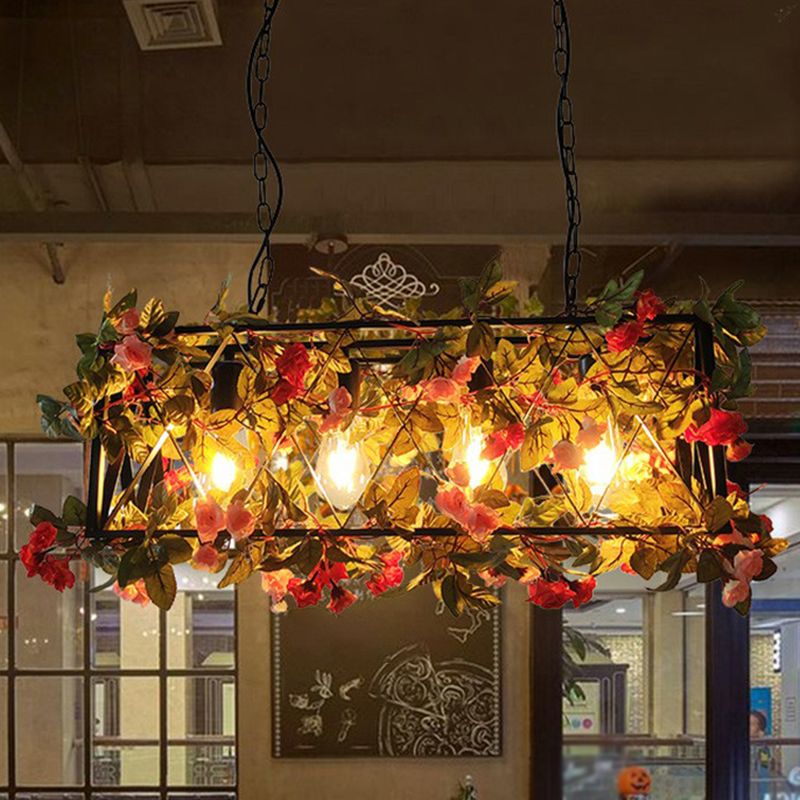 Ritta Rustic  Art Deco Plant Rectangle Pendant Light