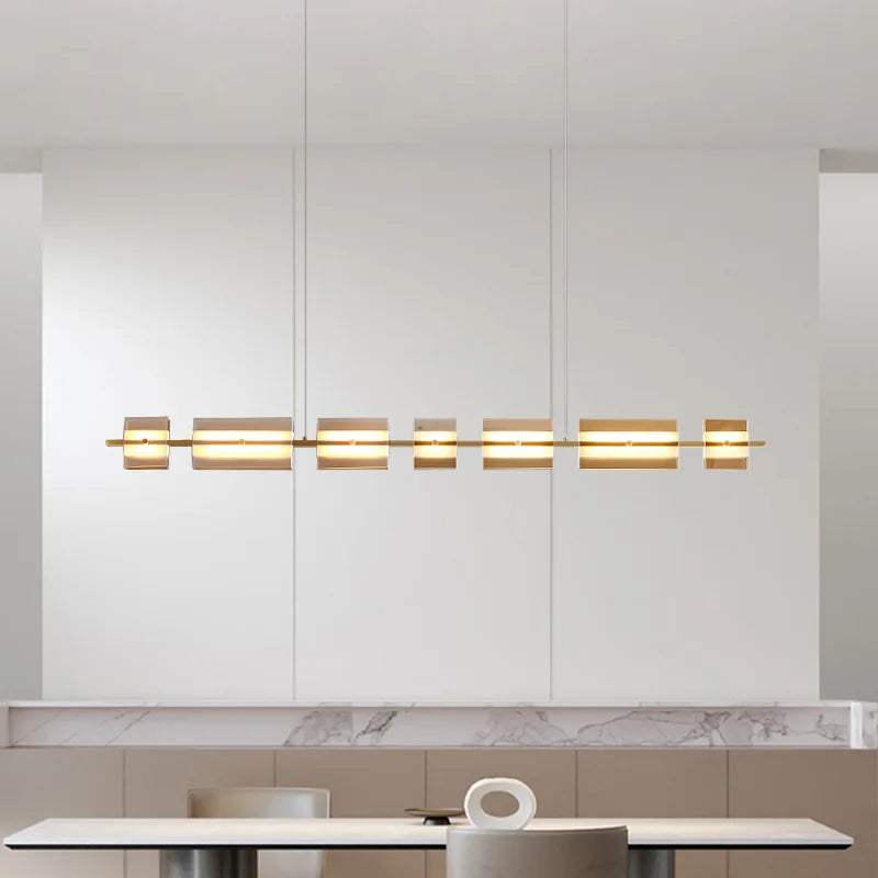 Arisha Modern Nordic Linear Copper Glass Pendant Light Brass - Letslighting