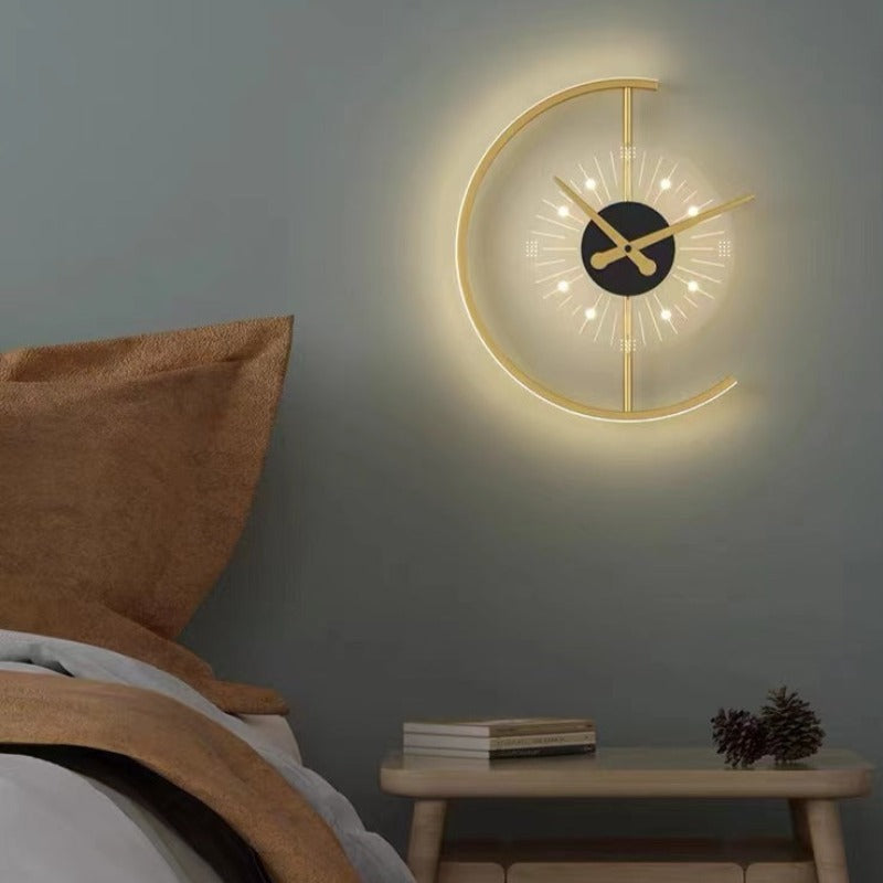 Arisha Modern Clock LED Indoor Wall Lamp Metal Wood Living Room Bedroom Dining Room