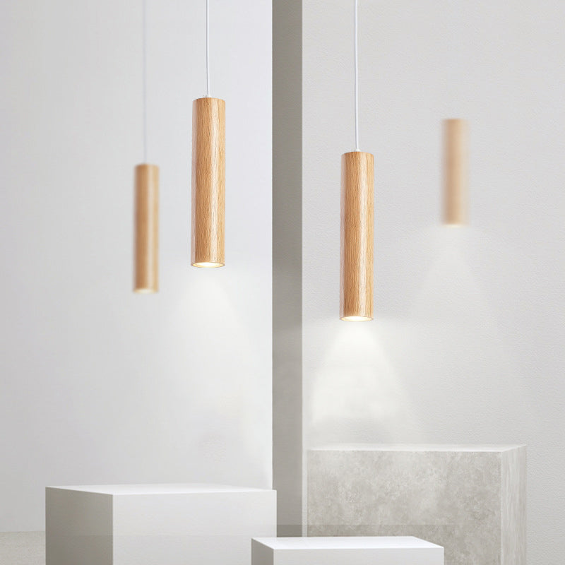Muto Cylindrical Wood Pendant Light for Bedroom Kitchen Island - Letslighting