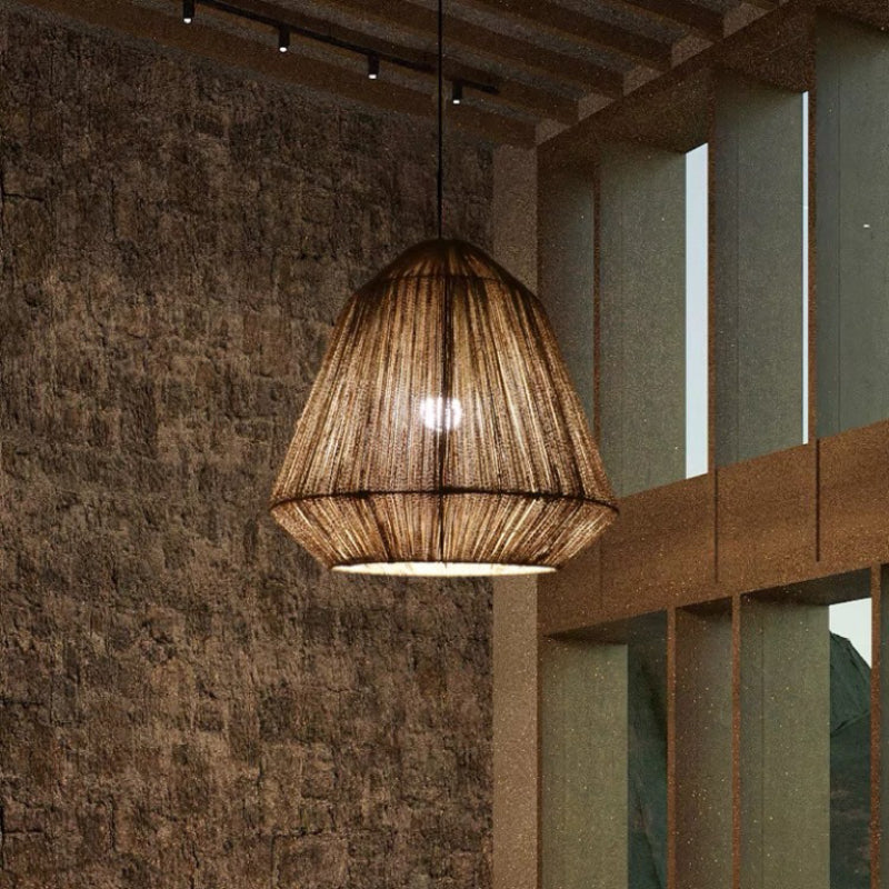 Rustic Lantern /Rope Pendant Light, Gray, Restaurant - Letslighting