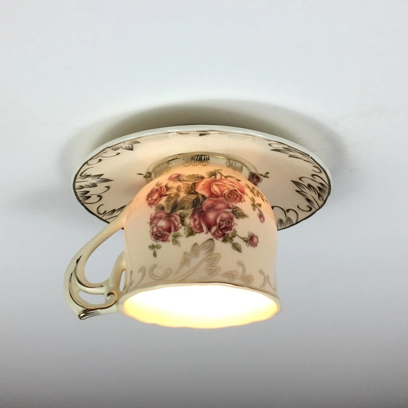 Arisha Retro Rose Ceramic Coffee Cup Flush Mount Ceiling Light Bedroom - Letslighting