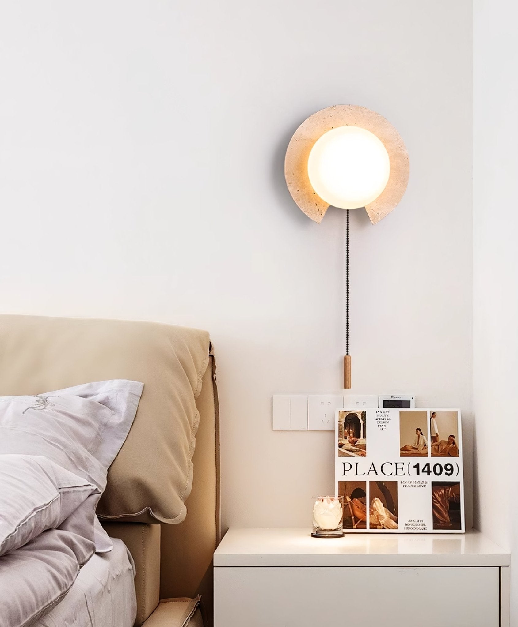 Zamaryra Semi-Circular Travertine Wall Light - Letslighting