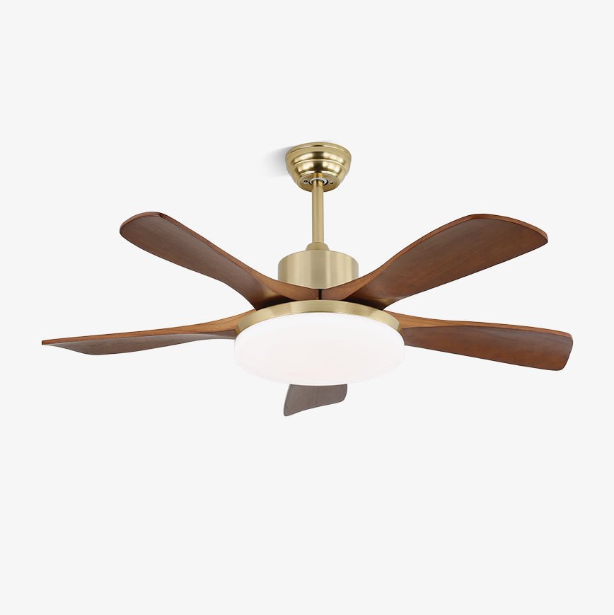Elara Modern Brass Wood Ceiling Fan Light - Letslighting