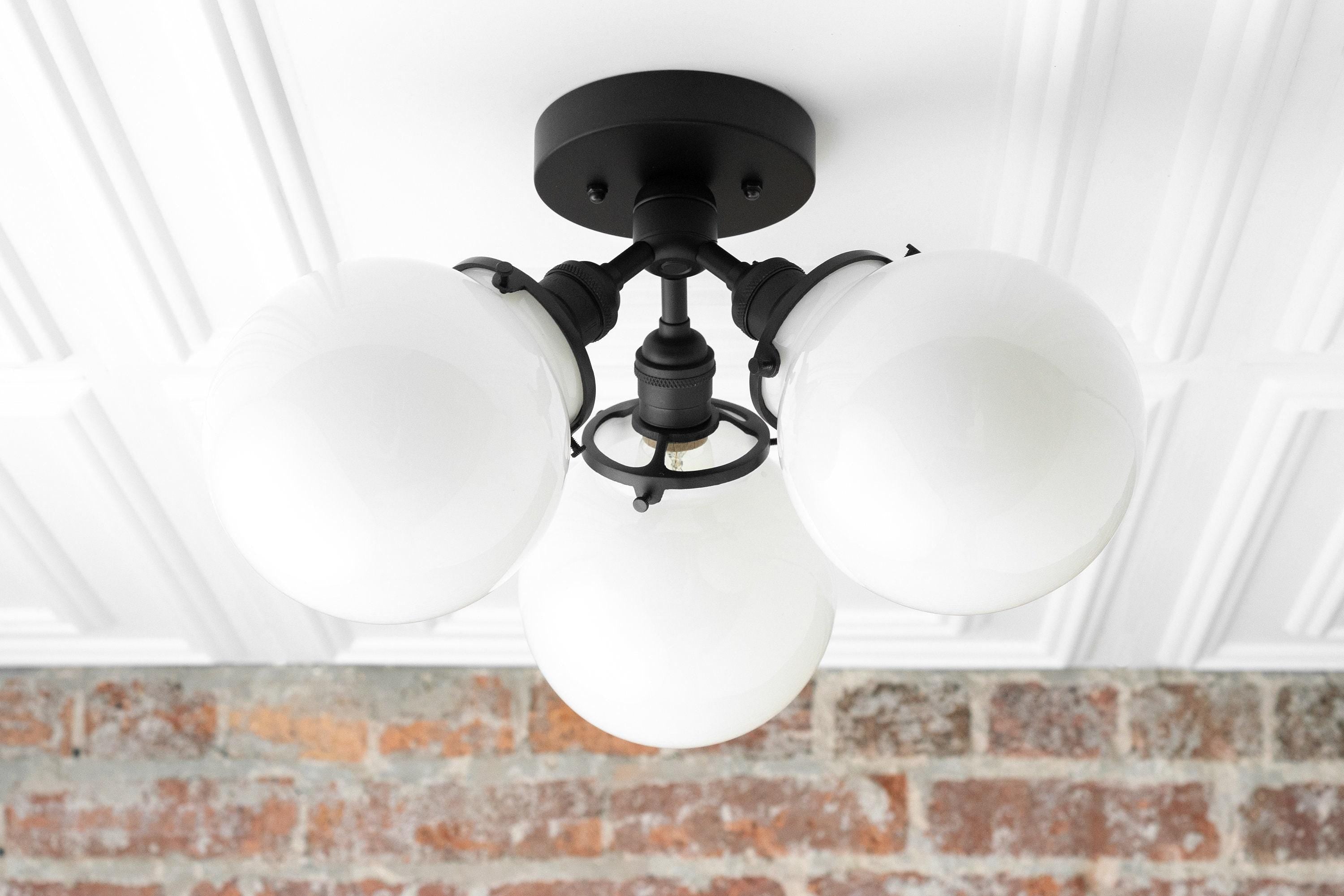 Pearl Glass White Mid Century Flush Ceiling Lamp
