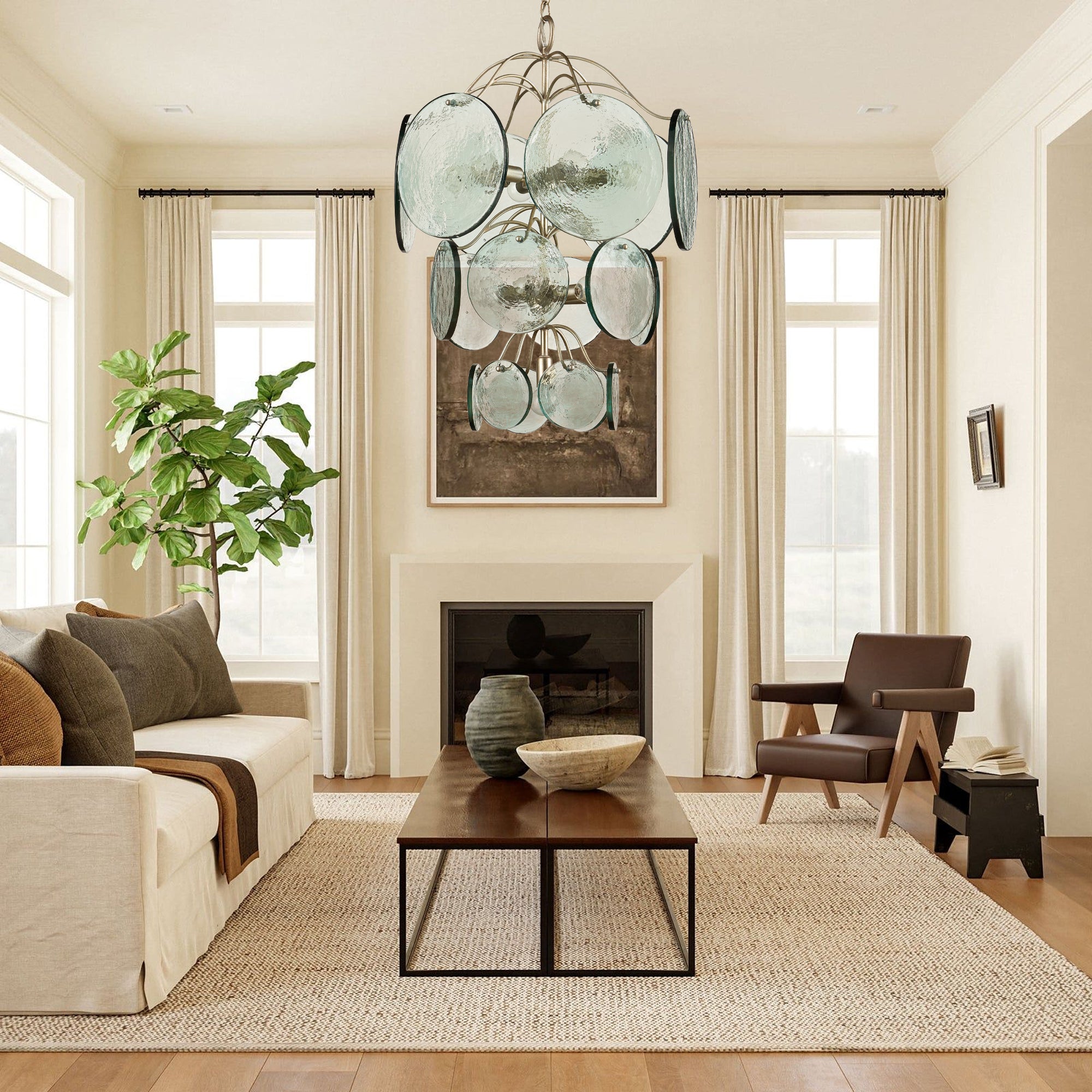 Aurora Chandelier Rovigo Recycled Glass Disc Modern Flowing