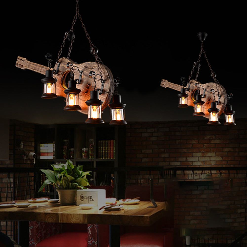 Epoch Retro Guitar Metal & Wood Pendant Light, 4 Heads