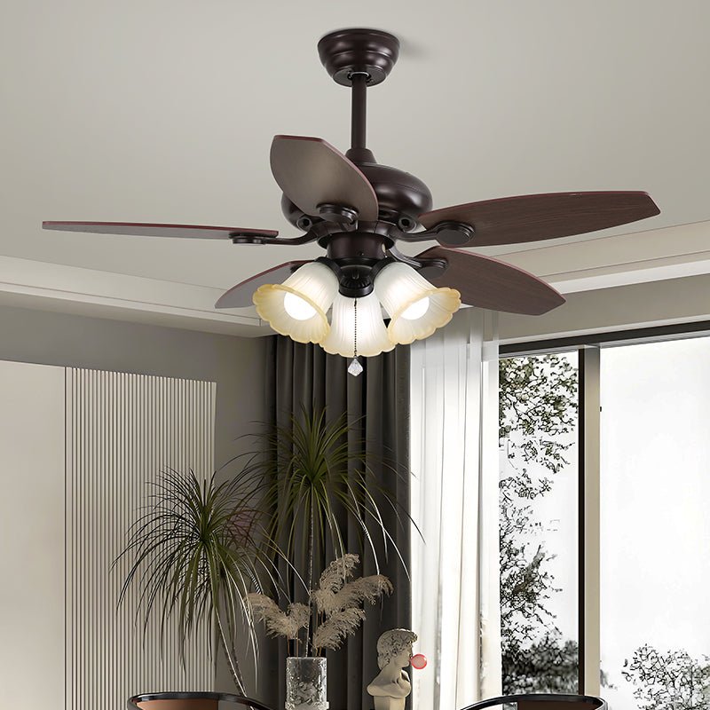 Lily Vintage Wood Ceiling Fan Light