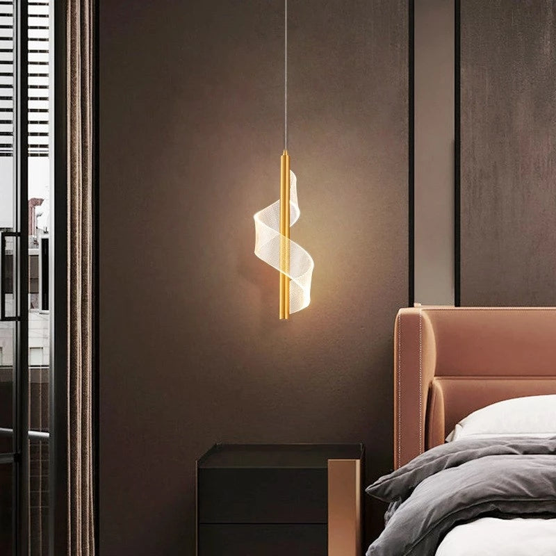 Arisha Vintage Golden Ribbon Pendant Light, /Acrylic, 1/2 Head - Letslighting