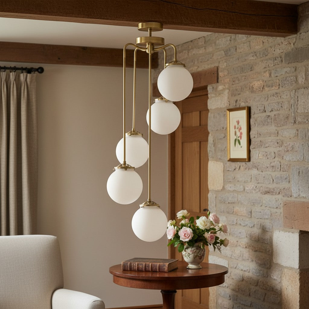 Pearl Glass Brass Chandelier