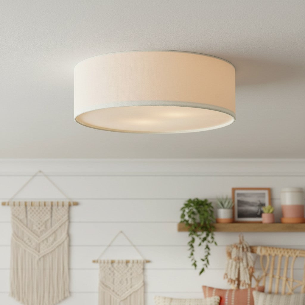 Linen Drum Ceiling Light Modern Bedroom