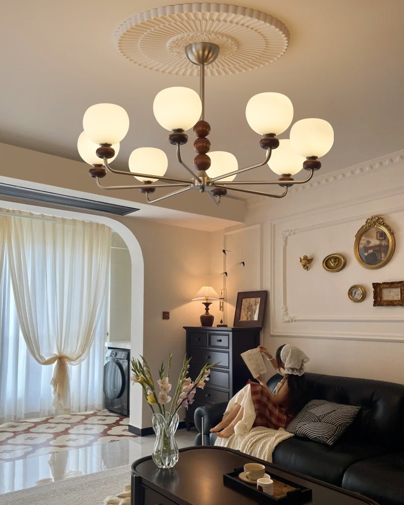 Vilorira Traditional Classic Orb Walnut Wood Glass Chandelier - Letslighting