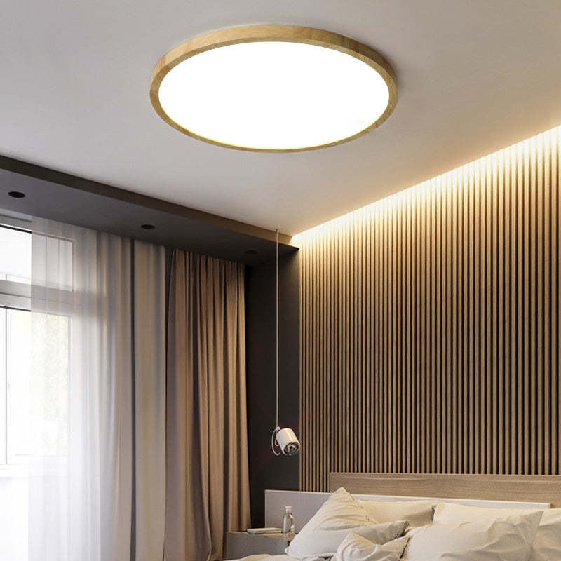 Ozawa Modern Wood Round Flush Mount Ceiling Lights Living Room