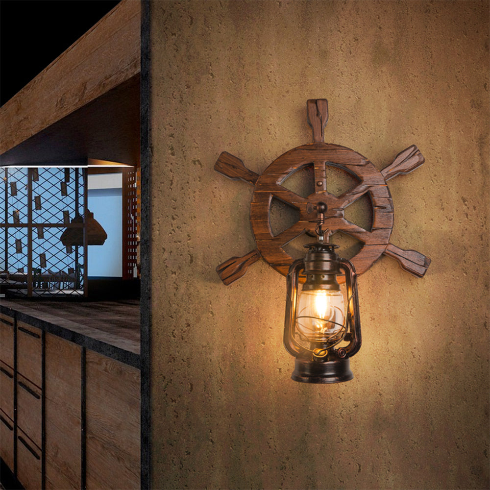 Epoch Wall Lamp Retro Rudder Lantern Wooden Bedroom