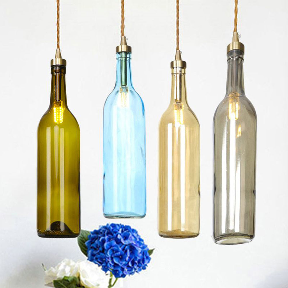 Valentina Industrial Wine Bottle Glass Pendant Light, Colorful