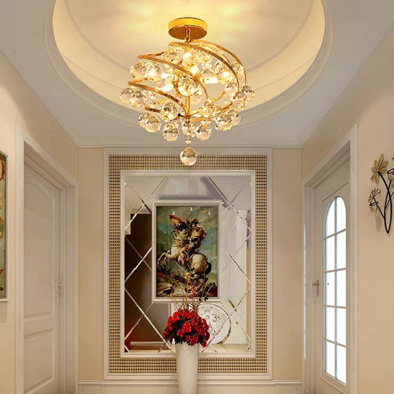 Kristy Luxury Globe Crystal Semi-Flush Mount Ceiling Light, Brass - Letslighting