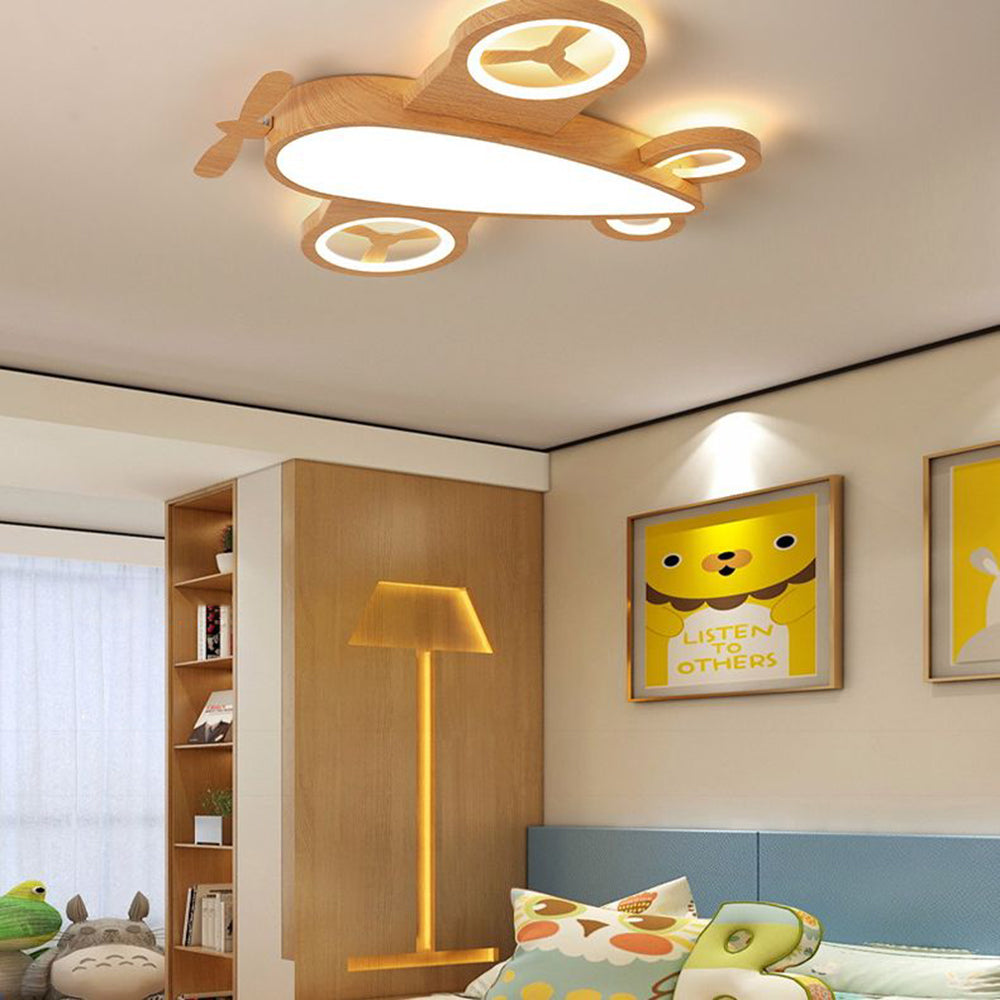 Arisha Modern Art Deco Airplane Flush Mount Ceiling Light, Wood/Dark Wood - Letslighting
