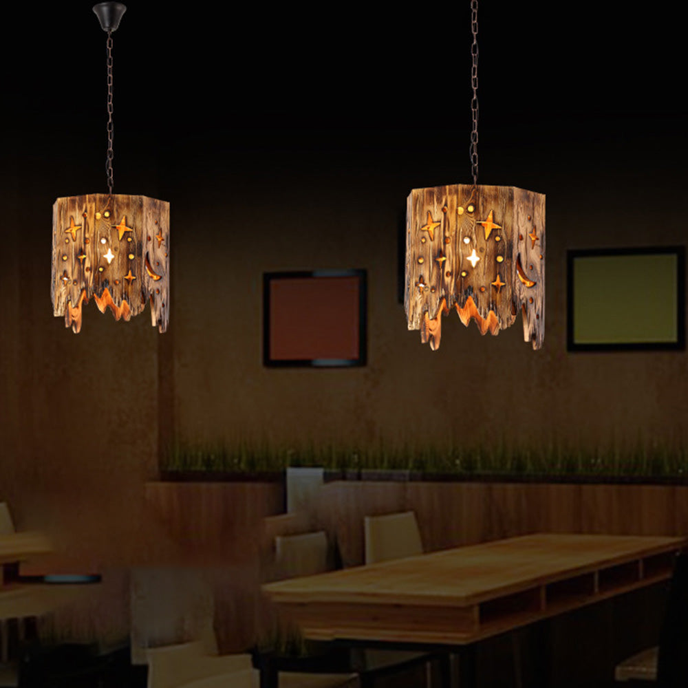 Epoch Retro Starry Metal & Wood Pendant Light