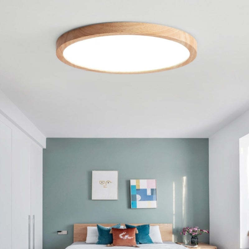 Ozawa Modern Wood Round Flush Mount Ceiling Lights Living Room