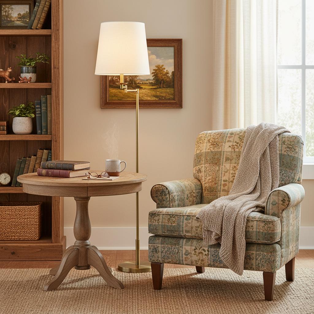 Lodge Brass Linen Floor Lamp