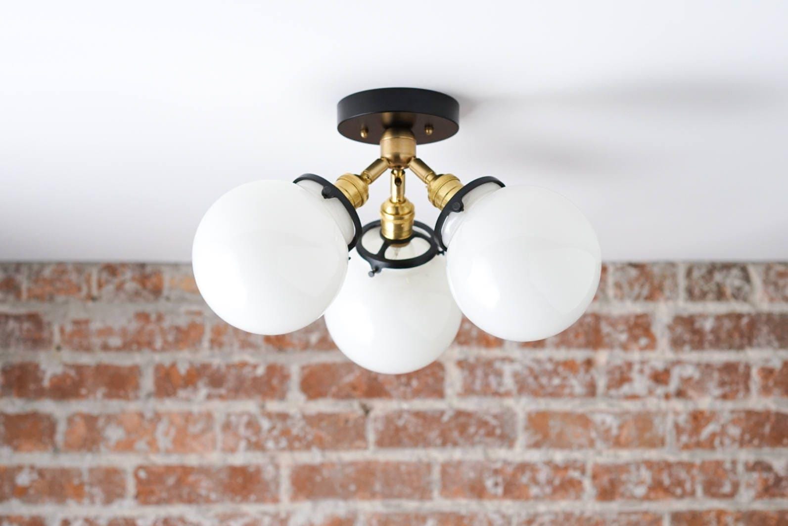 Pearl Glass White Mid Century Flush Ceiling Lamp