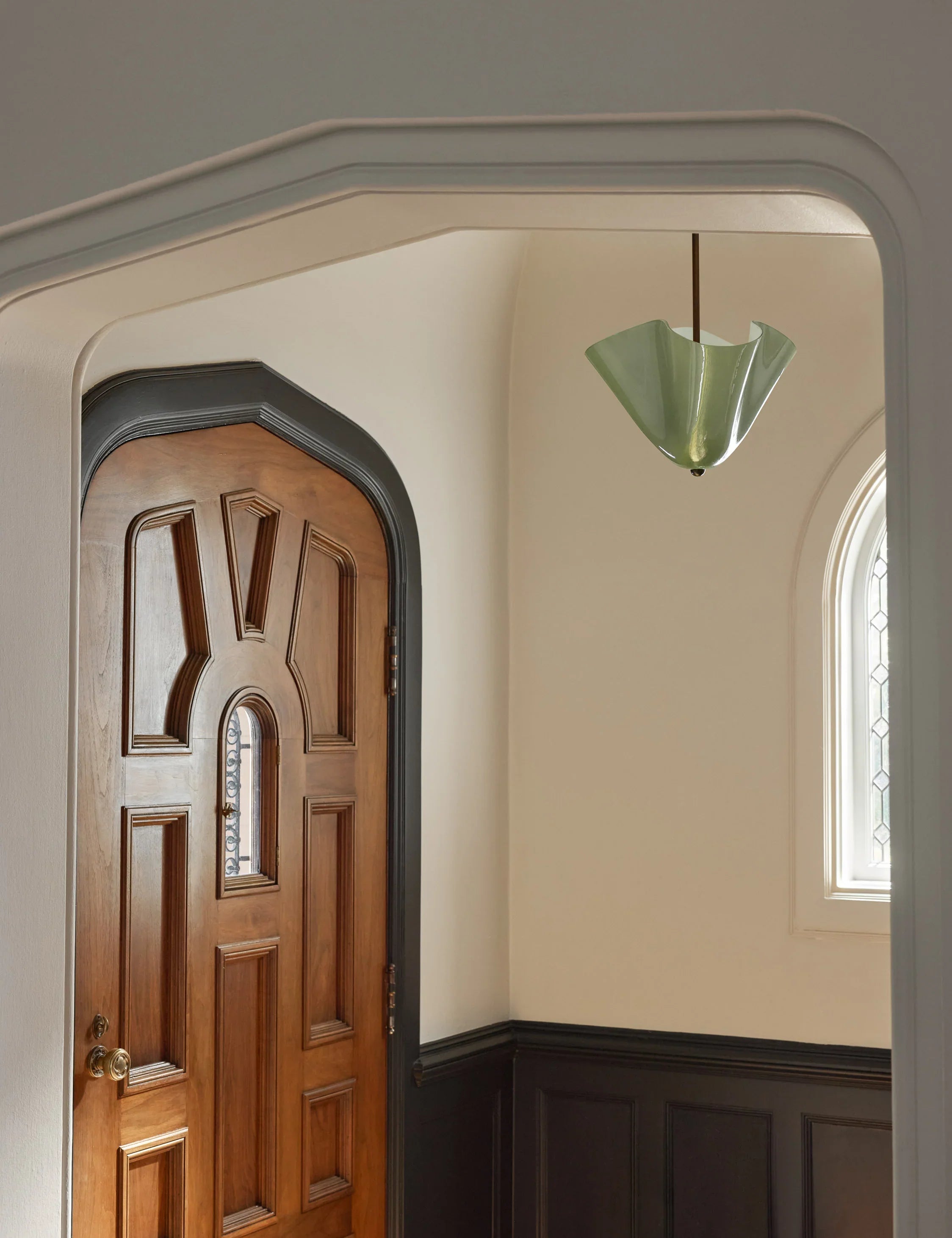 Musa Brass Pendant Light  Golden Glass Dining Room