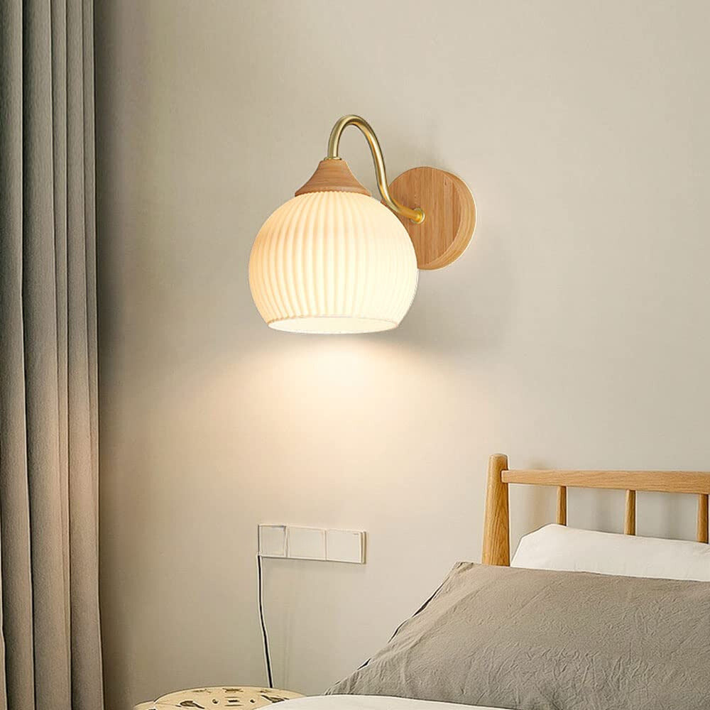 Muto Nordic Minimalist Indoor Wall Lamp Glass Wood Bedroom Balcony - Letslighting