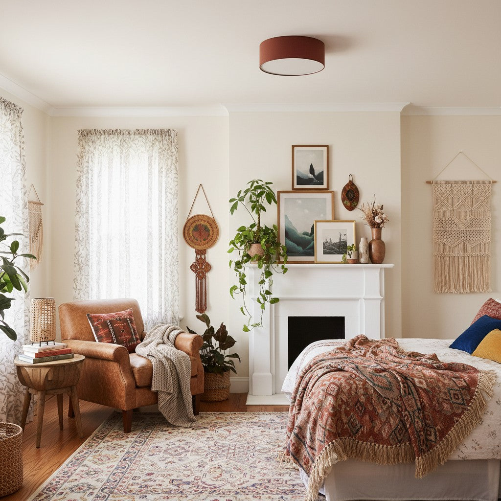 Linen Drum Ceiling Light Modern Bedroom