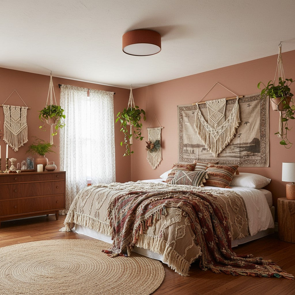 Linen Drum Ceiling Light Modern Bedroom