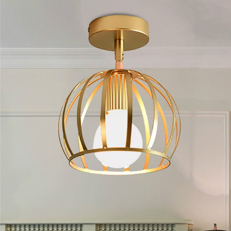 Arisha Semi Art Deco Globe Flush Mount Ceiling Light, Brass - Letslighting