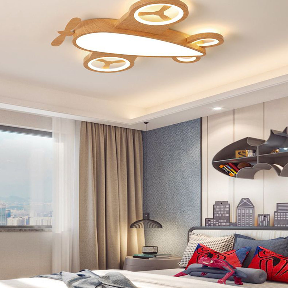 Arisha Modern Art Deco Airplane Flush Mount Ceiling Light, Wood/Dark Wood - Letslighting