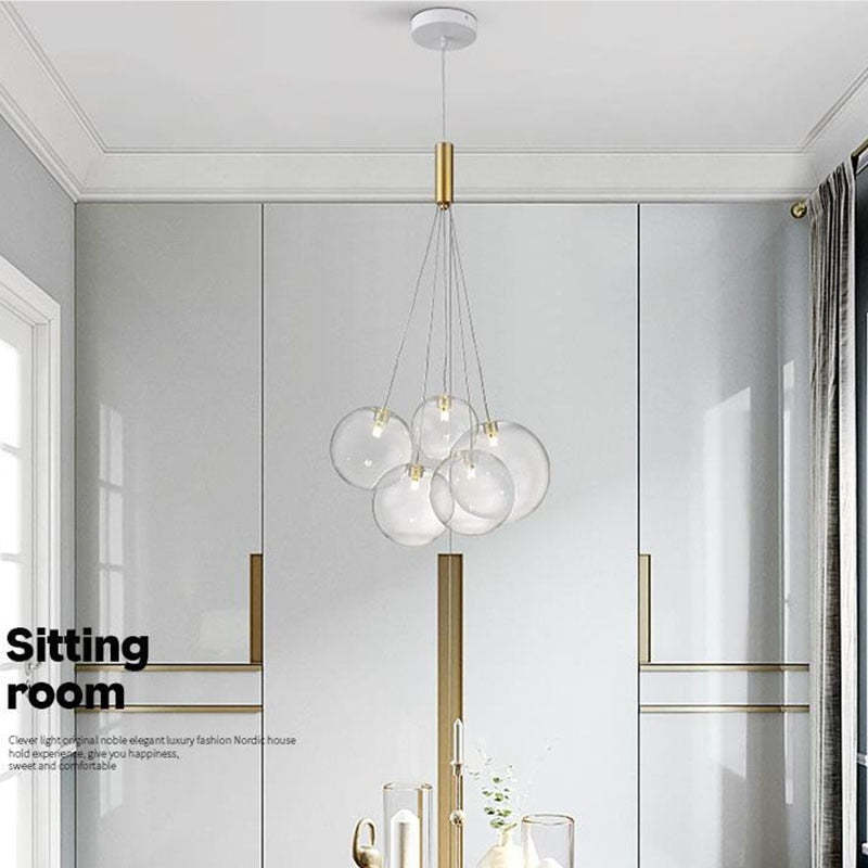 Valentina Glass Globe Bubble Pendant Light LED, 3/5/9/15 Heads