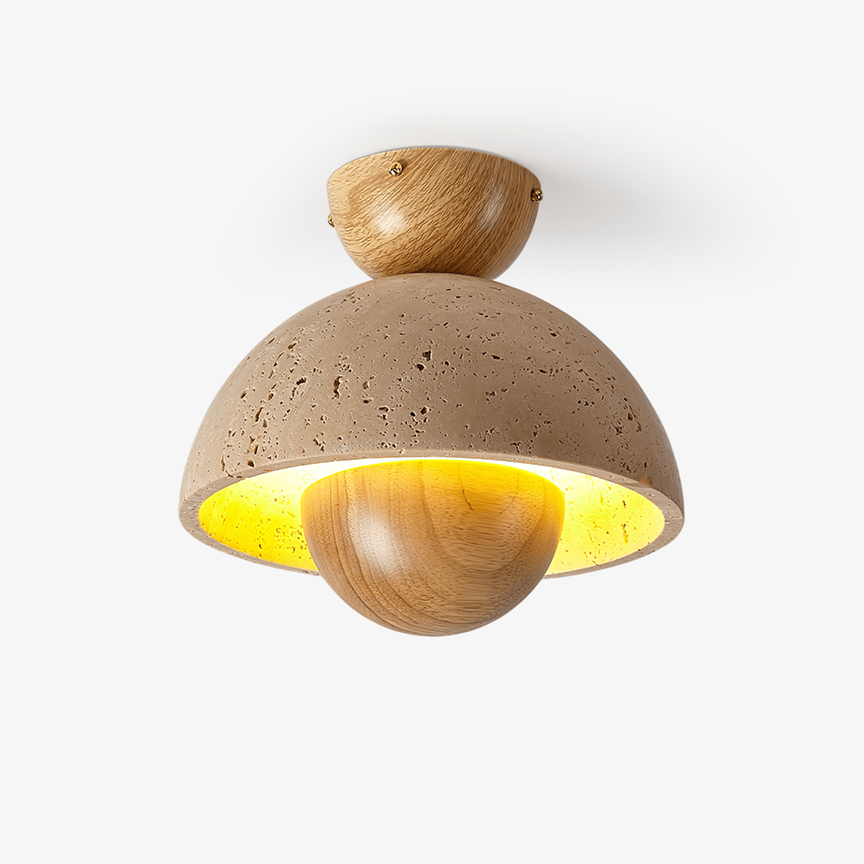 Nerio Modern Travertine & Wood Ceiling Light