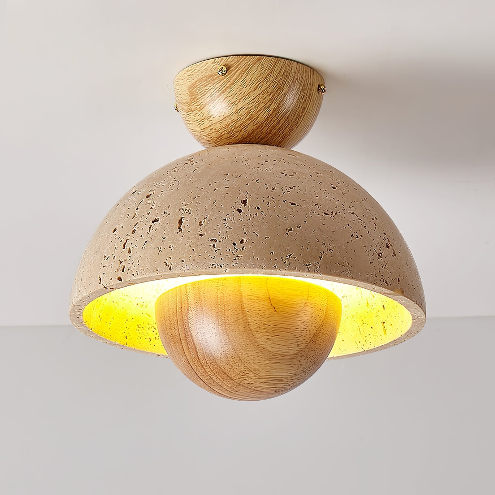Nerio Modern Travertine & Wood Ceiling Light
