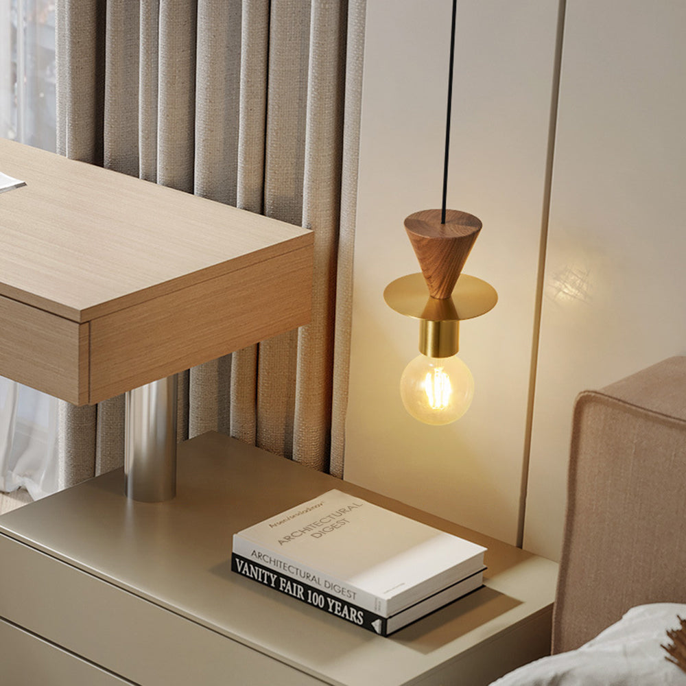 Valentina Modern Simple Pendant Light Copper Walnut Bedroom Dining Room - Letslighting