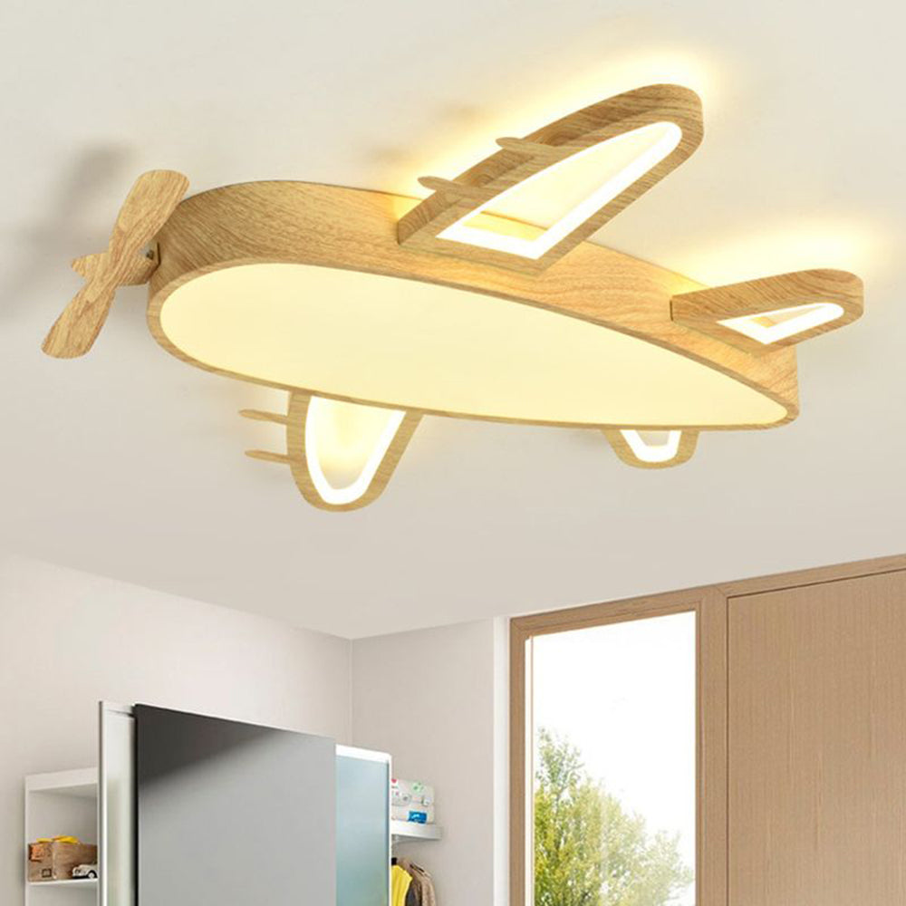 Arisha Modern Art Deco Airplane Flush Mount Ceiling Light, Wood/Dark Wood - Letslighting
