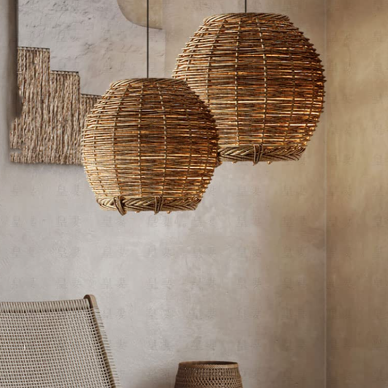 Ritta Retro LED Pendant Light Wood Rattan Living Room Restaurant - Letslighting