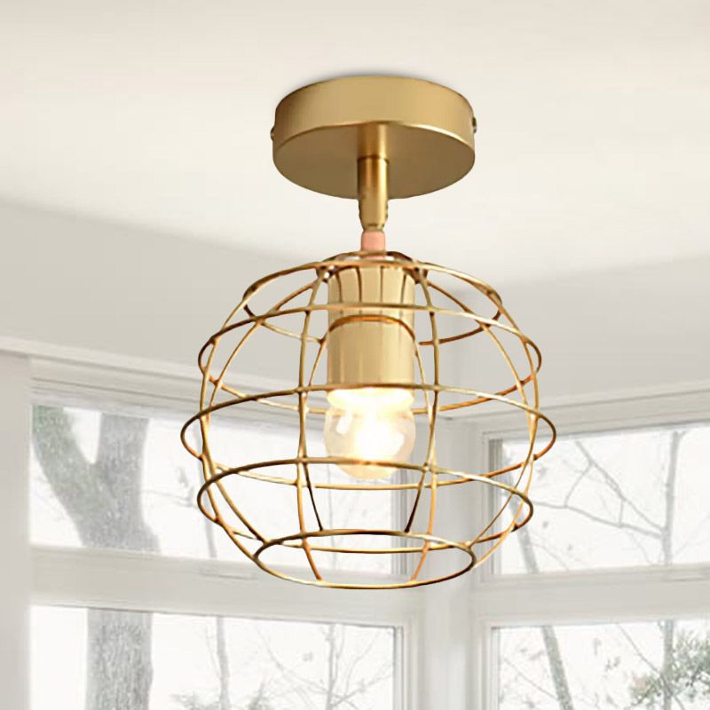 Arisha Semi Art Deco Globe Flush Mount Ceiling Light, Brass - Letslighting