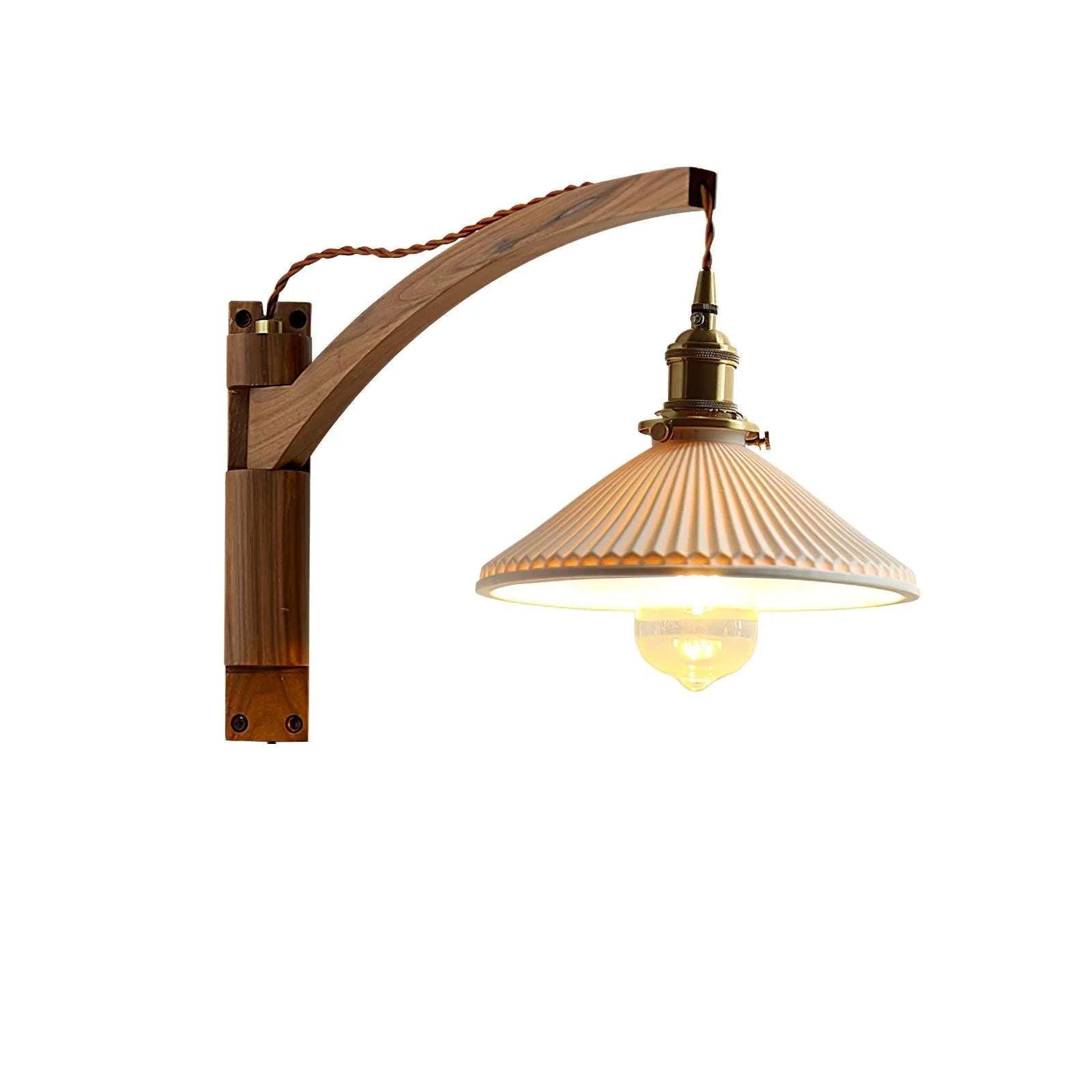 Illaee Nordic Art Swing Arm Walnut Ceramic Wall Light - Letslighting