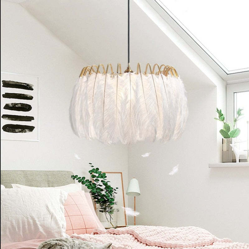 O'Moore Elegant Feather Pendant Light Bedroom Living Room