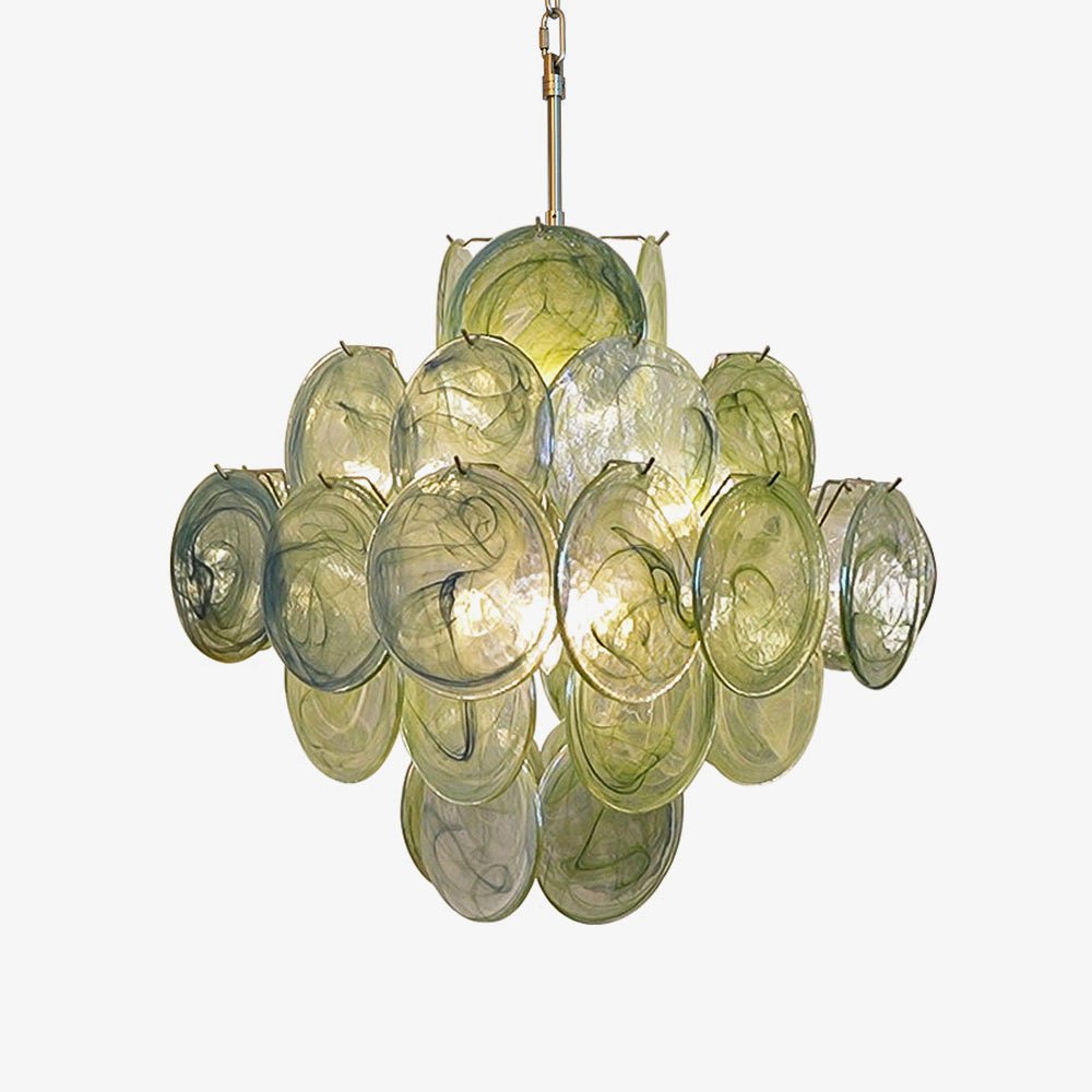 Aurora Chandelier Green Murano Glass Disc Nature - Letslighting
