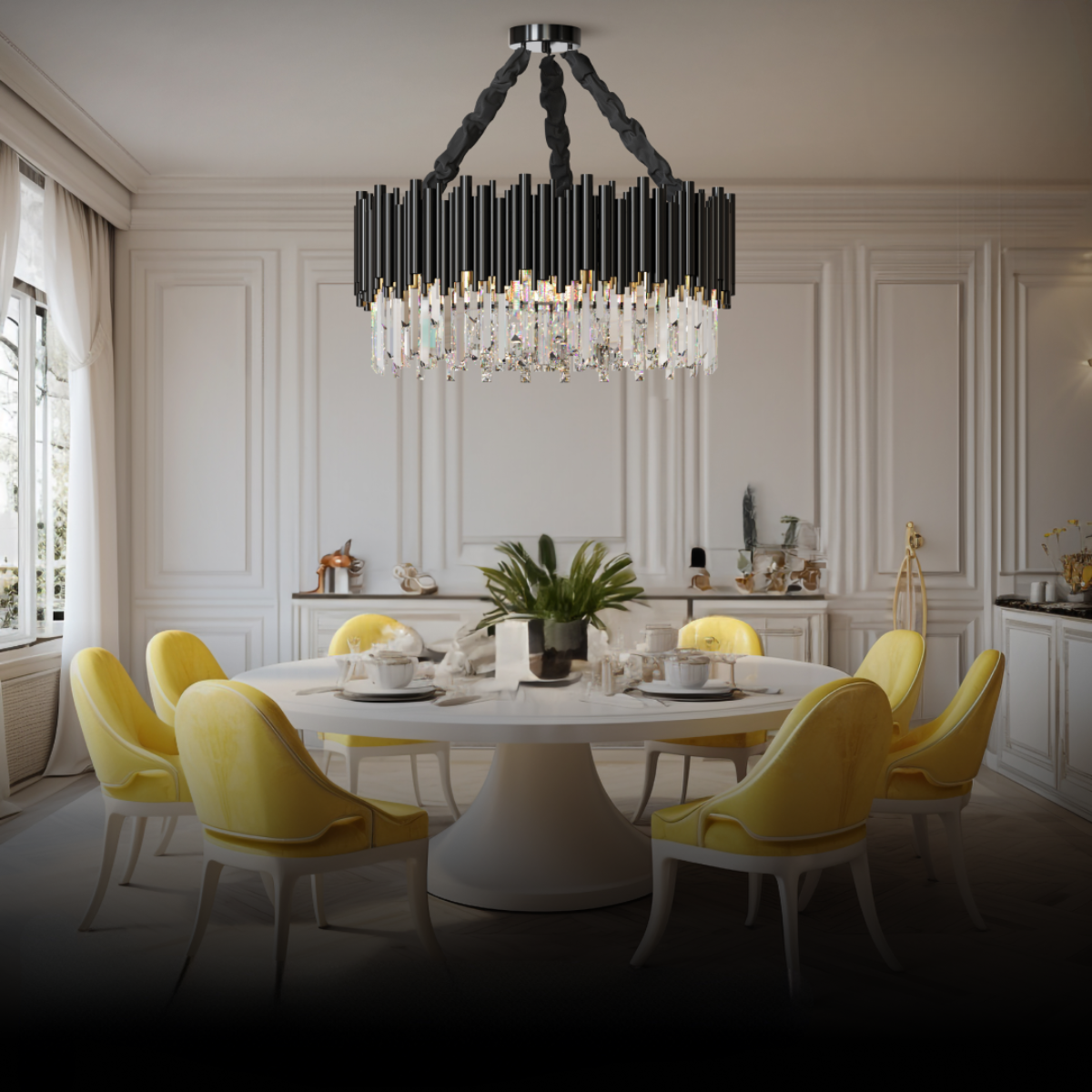 Kristy Industrial Cylindrical Glass Metal Chandelier Living Room