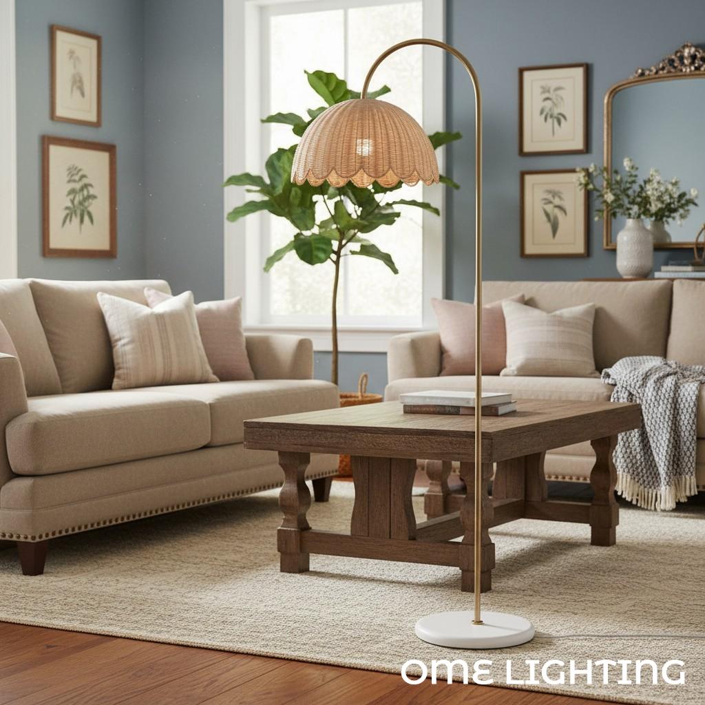 Fungi Floor Lamp Rattan Metal Wood