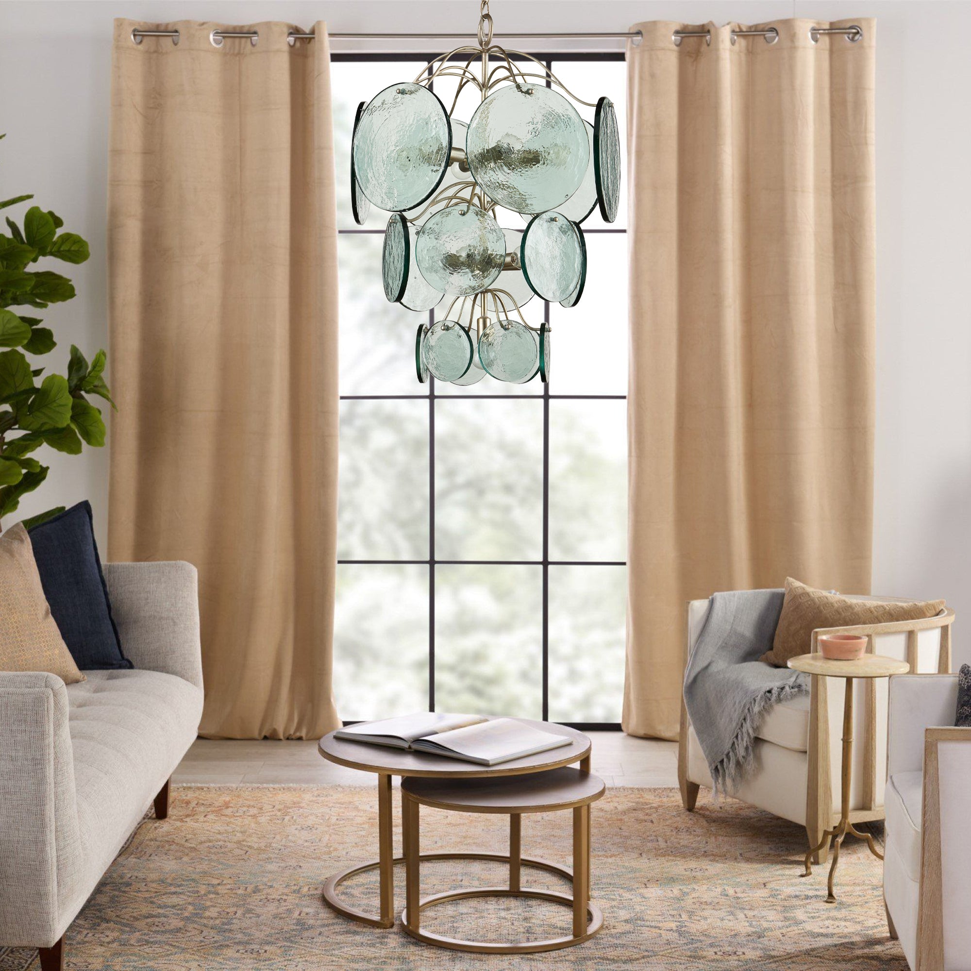 Aurora Chandelier Rovigo Recycled Glass Disc Modern Flowing