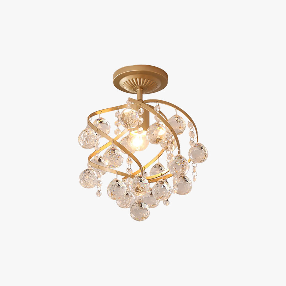 Kristy Luxury Globe Crystal Semi-Flush Mount Ceiling Light, Brass - Letslighting