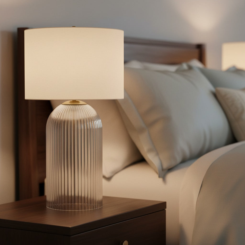 Haze  Glass Table Lamp with Linen   for  Living Rooms
